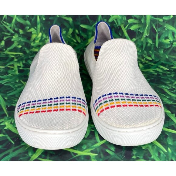 Rothy's Other - Rothy's The Kids Sneaker Youth Girls Size 1 White Rainbow Knit Slip On Shoes